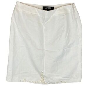 Kasper Petite White Linen Blend Beaded Accent Pencil Skirt‎ Size 12P